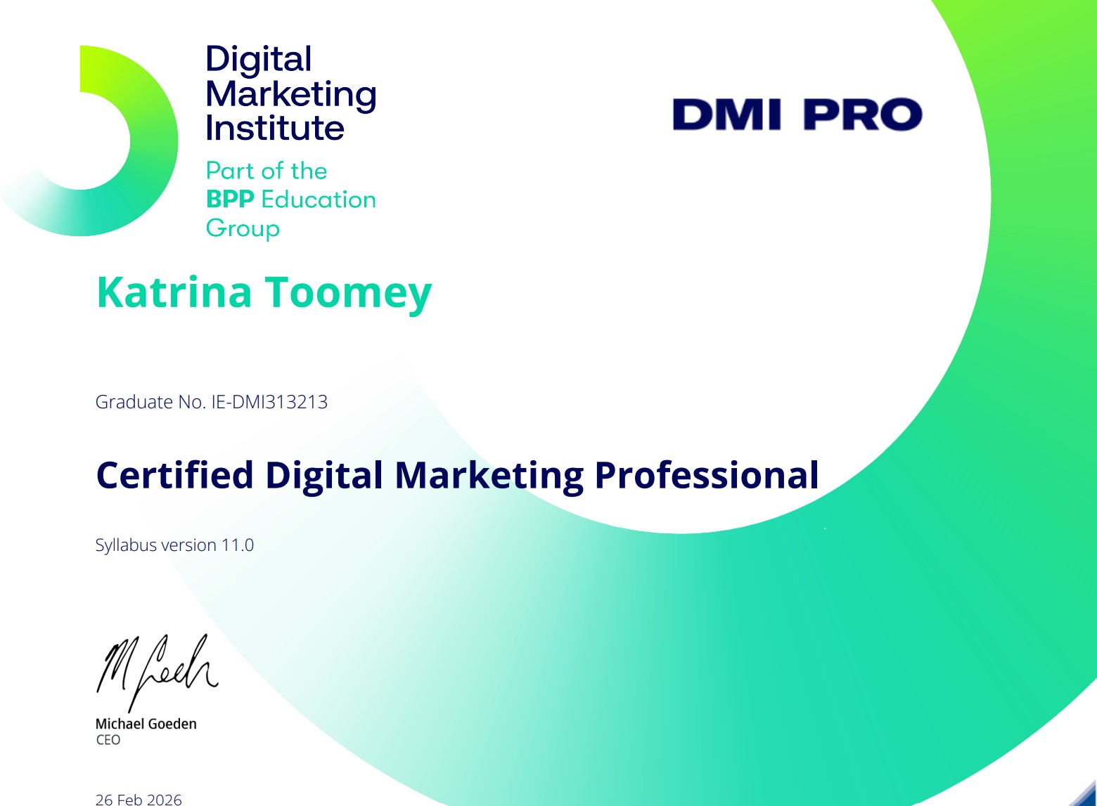 Certified Digital Marketing Professional certificate, February 2026